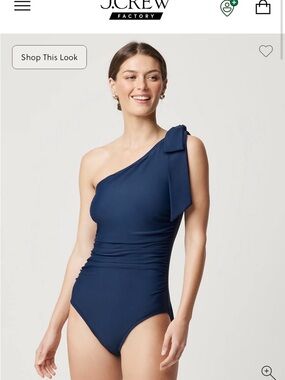 J. Crew Factory Navy One-Shoulder Swimsuit with Shoulder Tie